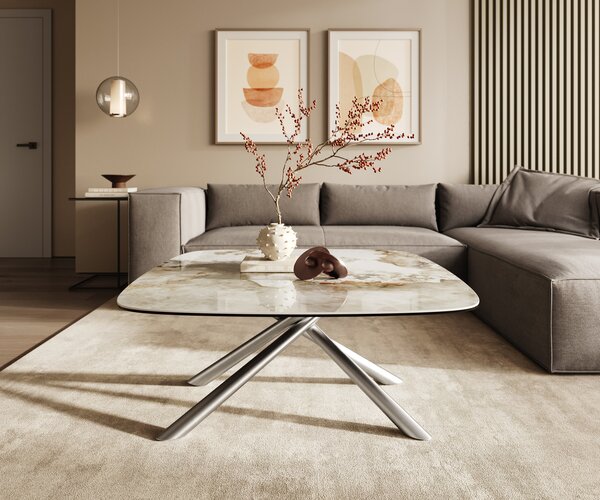 DELIFE Konferenčný stolík Edge zaoblený 90x90 cm keramika Minas Melange Sarity nerezová oceľ kefovaná