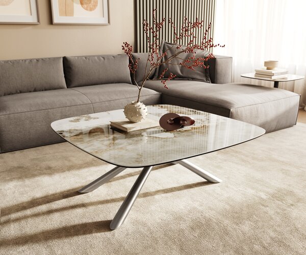DELIFE Konferenčný stolík Edge zaoblený 90x90 cm keramika Minas Melange Sarity nerezová oceľ kefovaná