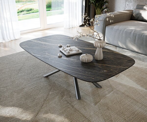 DELIFE Konferenčný stolík Edge zaoblený tvar 140x80 cm keramika Laminam® Noir Desir hnedá Sarity kov čierna