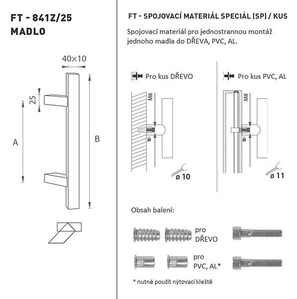 DVERNÉ MADLO MP K41Z 40x10 mm SP - ks (BS - Čierna matná), MP BS (čierna mat)