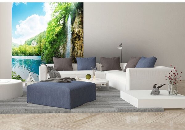 DIMEX | Vliesová fototapeta na stenu Relax v lese MS-3-0085 | 225 x 250 cm | zelená, modrá, biela, béžová