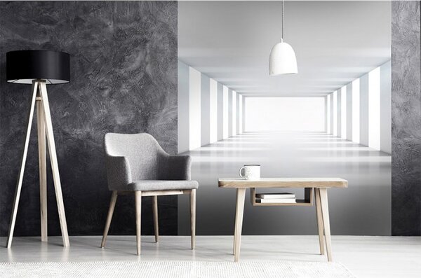 DIMEX | Vliesová fototapeta na stenu 3D biela chodba MS-3-0036 | 225 x 250 cm | biela, šedá