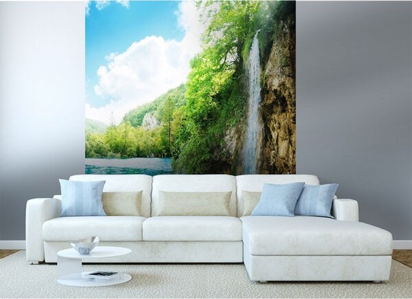 DIMEX | Vliesová fototapeta na stenu Relax v lese MS-3-0085 | 225 x 250 cm | zelená, modrá, biela, béžová