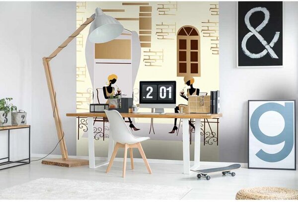 DIMEX | Vliesová fototapeta na stenu Pouličná kaviareň MS-3-0246 | 225 x 250 cm | krémová, čierna, hnedá