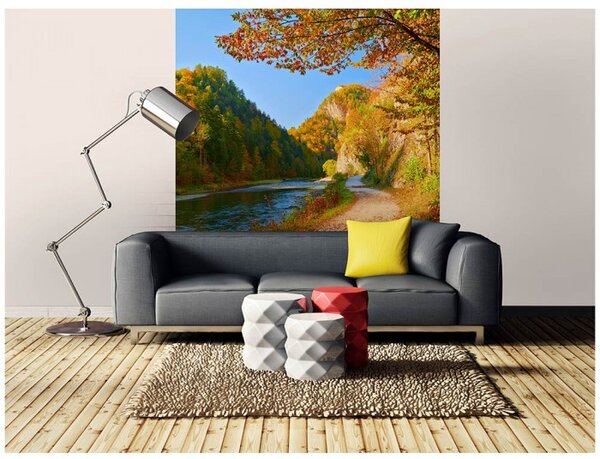 DIMEX | Vliesová fototapeta na stenu Rieka Dunajec MS-3-0069 | 225 x 250 cm | modrá, oranžová, zelená