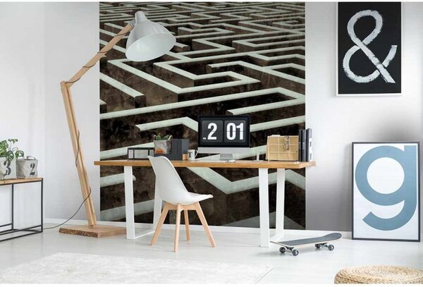 DIMEX | Vliesová fototapeta na stenu 3D labyrint MS-3-0279 | 225 x 250 cm | hnedá, šedá