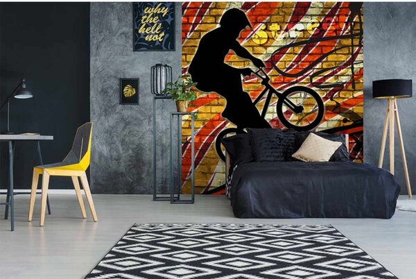 DIMEX | Vliesová fototapeta na stenu Červené koleso MS-3-0327 | 225 x 250 cm | červená, čierna, žltá