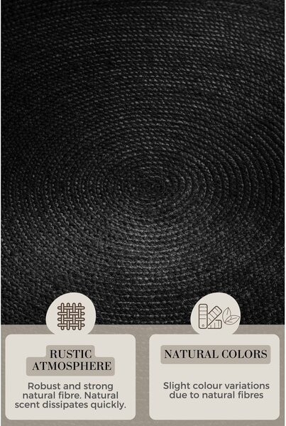 Čierny obojstranný/ručne tkaný jutový okrúhly koberec ø 200 cm Braided – Hanse Home