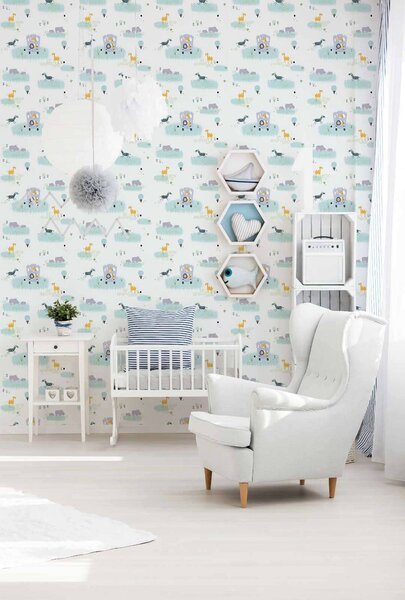 A.S. Création | Vliesová tapeta na stenu Little Love 38114-1 | 0,53 x 10,05 m | zelená, modrá, biela