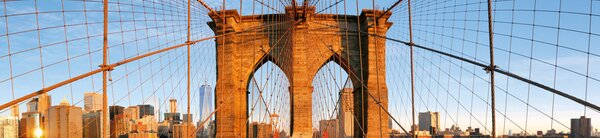 DIMEX | Fototapeta do kuchyne Brooklynský most KI-260-116 | 260 x 60 cm | modrá, oranžová, hnedá