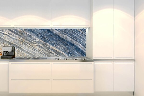 DIMEX | Fototapeta do kuchyne Žíhaný mramor KI-180-154 | 180 x 60 cm | modrá, biela, šedá