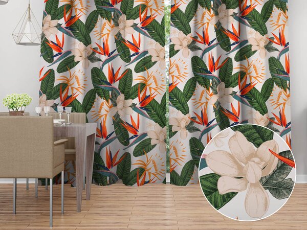 Biante Bavlnený záves Sandra SA-768 Veľké tropické listy na bielom 150x140 cm