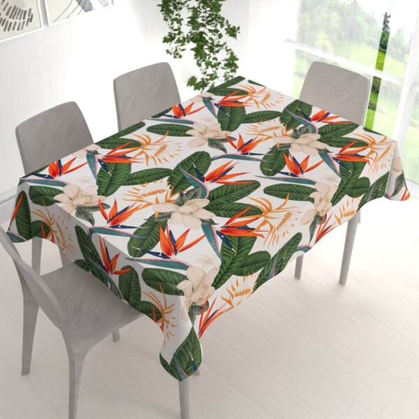 Biante Bavlnený obdĺžnikový obrus Sandra SA-768 Veľké tropické listy na bielom 50x100 cm