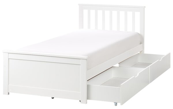 Posteľ biela borovicové drevo MDF 90 x 200 cm s čelom úložný priestor 2 zásuvky minimalistický škandinávsky štýl spálňa detská izba