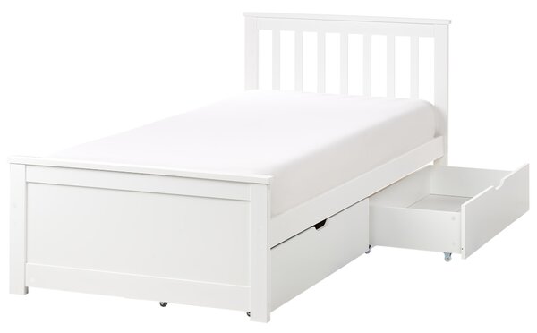Posteľ biela borovicové drevo MDF 90 x 200 cm s čelom úložný priestor 2 zásuvky minimalistický škandinávsky štýl spálňa detská izba