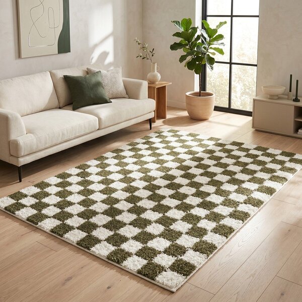 Tmavozelený/krémovobiely koberec 120x170 cm Grida – ESTE