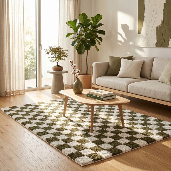 Tmavozelený/krémovobiely koberec 120x170 cm Grida – ESTE
