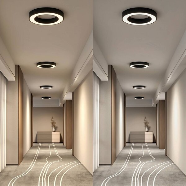 Arcchio Stropné LED svetlo Sharelyn, Ø 60 cm, čierne, stmievateľné, Čierna, Kuchyňa, Hliník, Moderný, Závesné svietidlo