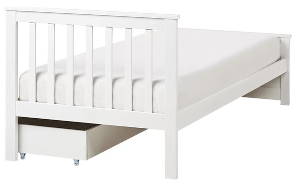 Posteľ biela borovicové drevo MDF 90 x 200 cm s čelom úložný priestor 2 zásuvky minimalistický škandinávsky štýl spálňa detská izba