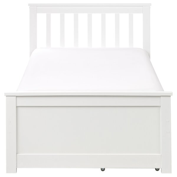 Posteľ biela borovicové drevo MDF 90 x 200 cm s čelom úložný priestor 2 zásuvky minimalistický škandinávsky štýl spálňa detská izba
