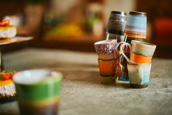 Set 4ks retro hrnček na kávu Espresso 70s Polaris - Ø 5,8 * 8cm / 80ml - HKLIVING