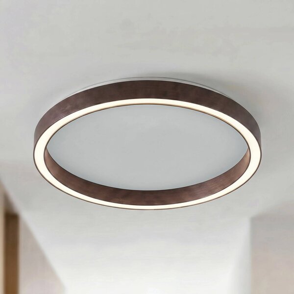 Lucande Stropné LED svetlo Rotundo, Ø 40 cm, hnedé, stmievateľné, Hnedá / hrdzavá, Obývacia izba / jedáleň, Plast, Moderný, Závesné svietidlo
