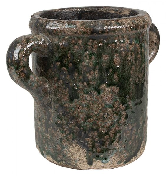Zelený antik terakotový kvetináč s uškami Teracci M - 21*14*16 cm - Clayre & Eef