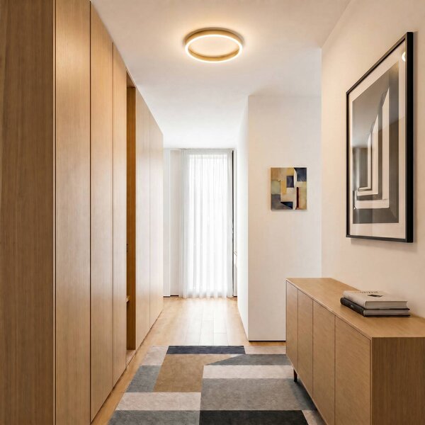 Lucande Stropné LED svetlo Rotundo, Ø 40 cm, mosadz, stmievateľné, Mosadz / zlato, Obývacia izba / jedáleň, Plast, Moderný, Závesné svietidlo