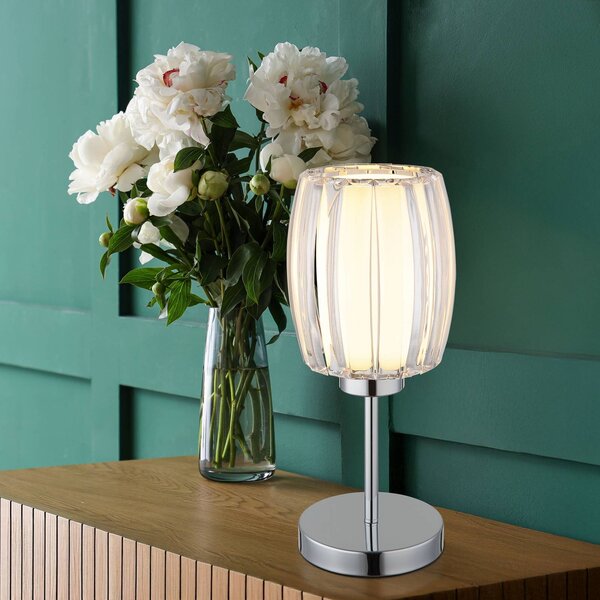 Globo Stolová lampa Maribel, výška 40 cm, chróm/číry, kov, Jasné / priehľadné, Obývacia izba / jedáleň, Plast, Moderný, Stojacie svietidlo