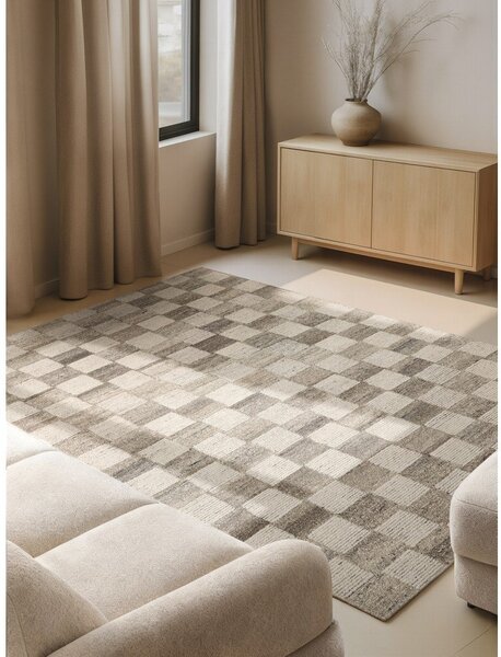 Krémovobiely ručne tkaný vlnený koberec 80x150 cm Boho 1.0 Quadra – Vikosa
