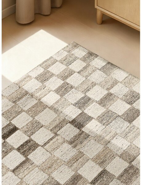 Krémovobiely ručne tkaný vlnený koberec 80x150 cm Boho 1.0 Quadra – Vikosa