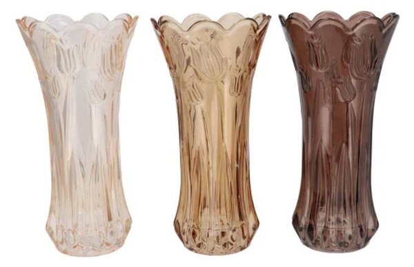 Čokoládově hnědá skleněná váza s reliéfem tulipánů Delight - Ø 10*20 cm - daan kromhout