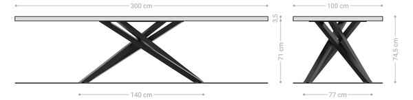 DELIFE Jedálenský stôl Edge 300x100 akácia prírodná krížová podstava obdĺžnik nerezová oceľ Live-Edge