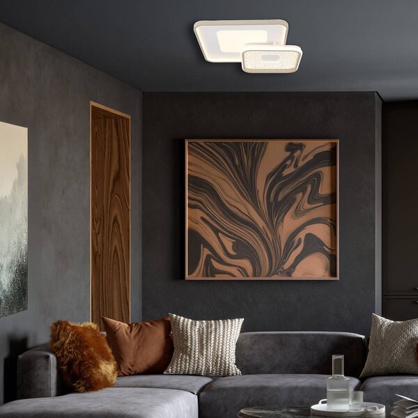 Globo Stropné LED svetlo Mosaiko, dĺžka 50 cm, biela/piesková farba kovu, Krémová / jantárovo žltá, Obývacia izba / jedáleň, kov, Moderný, Stropné svetlo