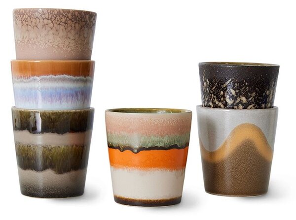 Set 6ks retro hrnek na kávu Coffee 70s - Ø 7,5*8cm / 230 ml - HKLIVING
