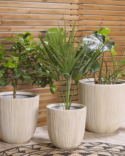 Kvetináč béžový polyresin 33 x ø 31 cm vysoký moderný minimalistický izbový vonkajší črepník