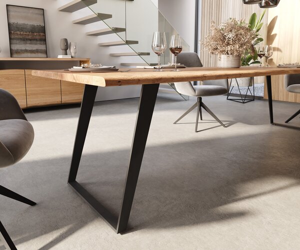 DELIFE Jedálenský stôl Edge 300x100 akácia prírodná kov šikmý Live-Edge