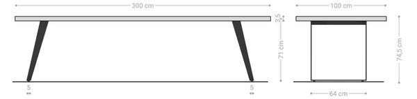 DELIFE Jedálenský stôl Edge 300x100 cm akácia prírodná nerezová oceľ strieborná skosený Live-Edge