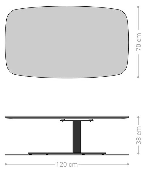 DELIFE Konferenčný stolík Edge zaoblený 120x70 cm keramika Laminam® Emperador Extra Lucidato tmavohnedá Vibany kov čierna