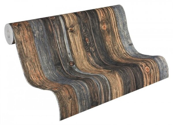 A.S. Création | Vliesová tapeta na stenu Wood'n Stone 9086-12 | 0,53 x 10,05 m | hnedá, šedá