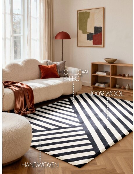 Čierno-biely ručne tkaný vlnený koberec 120x180 cm Stryve Noir – Elle Decoration