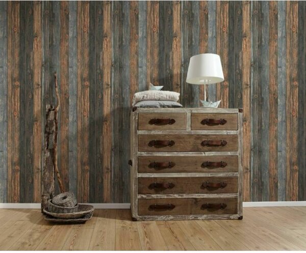 A.S. Création | Vliesová tapeta na stenu Wood'n Stone 9086-12 | 0,53 x 10,05 m | hnedá, šedá
