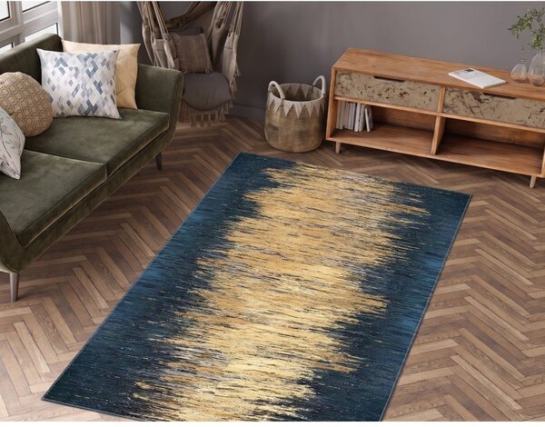 Žltý/tmavomodrý prateľný koberec 50x80 cm Goldie – Vitaus