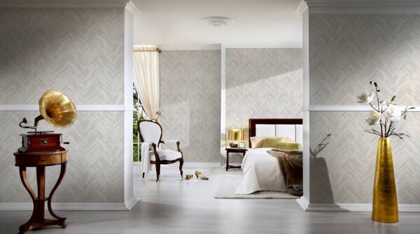 A.S. Création | Vliesová tapeta na stenu Versace 37051-1 | 0,70 x 10,05 m | krémová, biela, metalická