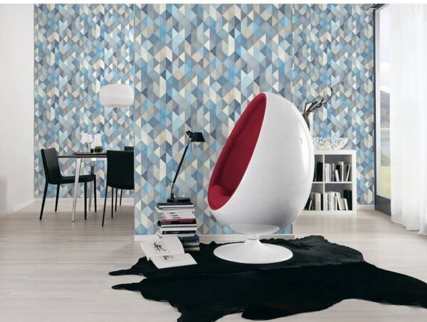 A.S. Création | Vliesová tapeta na stenu Trendwall 36786-3 | 0,53 x 10,05 m | modrá, biela, šedá