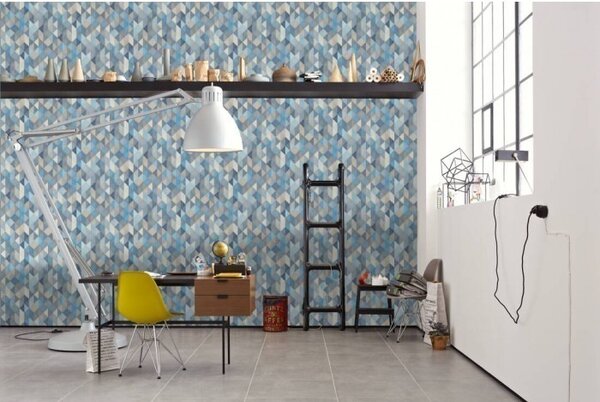 A.S. Création | Vliesová tapeta na stenu Trendwall 36786-3 | 0,53 x 10,05 m | modrá, biela, šedá