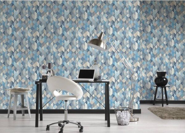 A.S. Création | Vliesová tapeta na stenu Trendwall 36786-3 | 0,53 x 10,05 m | modrá, biela, šedá