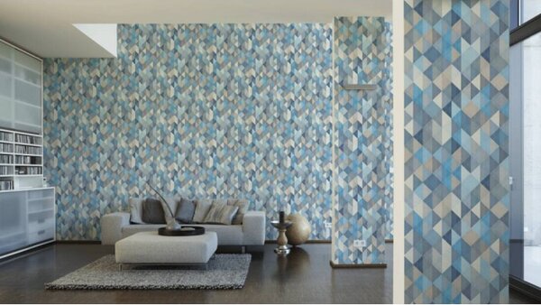 A.S. Création | Vliesová tapeta na stenu Trendwall 36786-3 | 0,53 x 10,05 m | modrá, biela, šedá