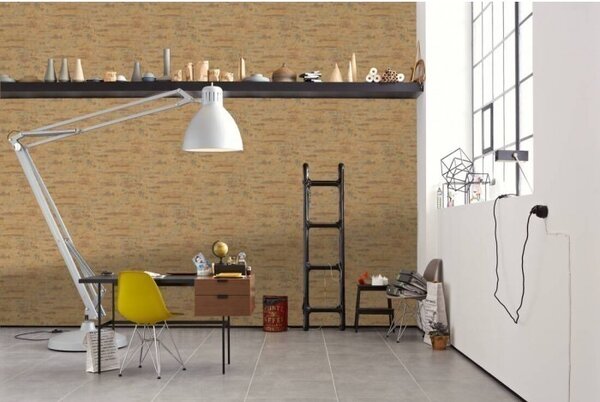 A.S. Création | Vliesová tapeta na stenu New Studio 37415-1 | 0,53 x 10,05 m | modrá, zlatá, oranžová, hnedá