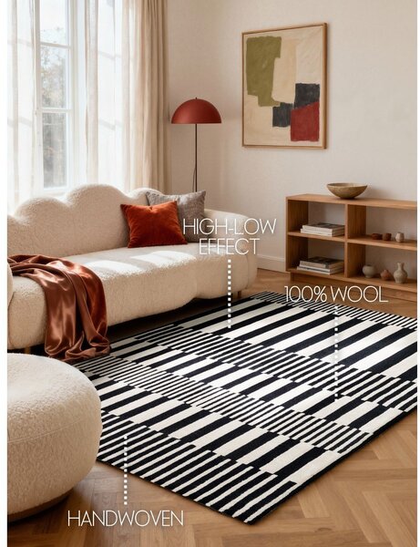 Čierno-biely ručne tkaný vlnený koberec 120x180 cm Stryve Pulse – Elle Decoration